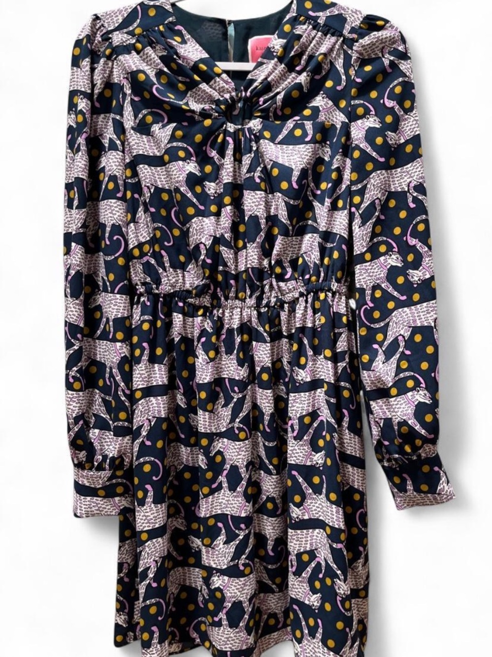 kate spade Navy Dress with Pink Leopard and Yellow Dot Print